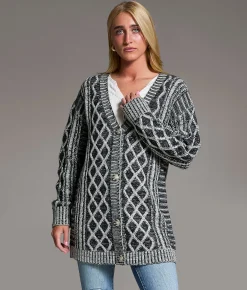 BKE Plated Cable Stitch Cardigan Sweater Plated Black Best