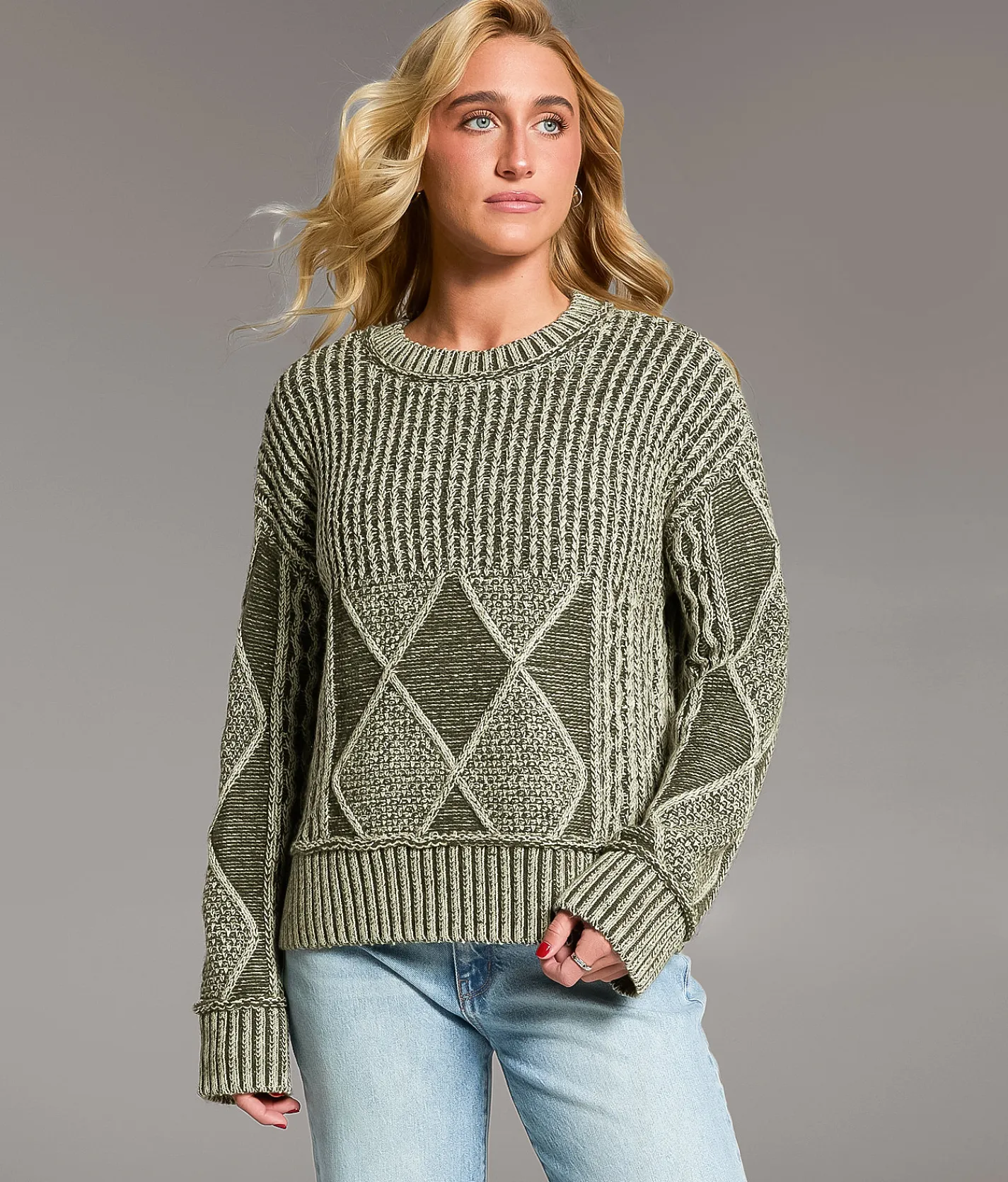 BKE Plated Cable Stitch Sweater Thyme Best