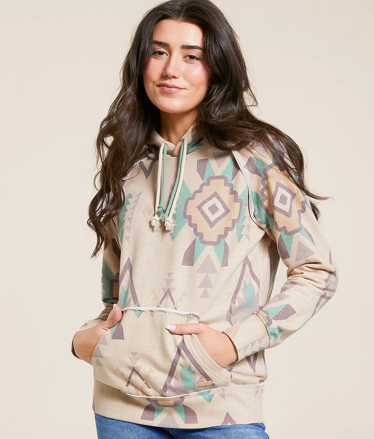 Hooey Playa Southwestern Hooded Sweatshirt Simply Taupe Clearance