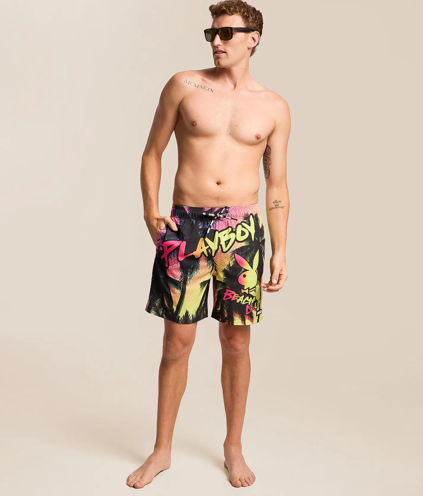 PSD Playboy Beach Club Stretch Swim Trunks Multi Discount