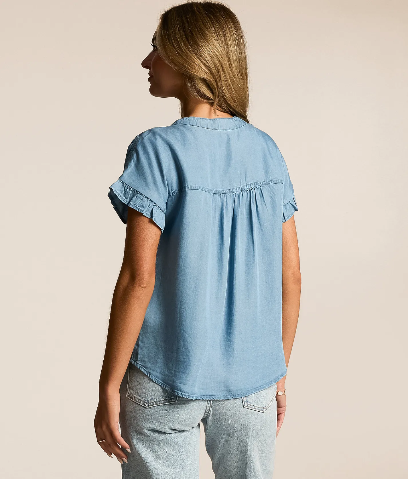 Blu Pepper Pleated Top Chambray