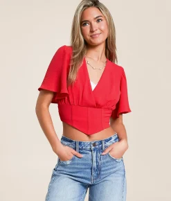 Willow & Root Pleated Corset Cropped Top Tomato Puree Sale