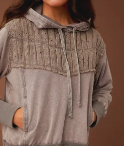 Gimmicks Pleated Eyelet Hooded Sweatshirt Washed Mauve Best