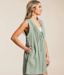 Willow & Root Pleated Front Tie Romper Seagrass Outlet