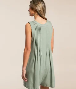 Willow & Root Pleated Front Tie Romper Seagrass Outlet