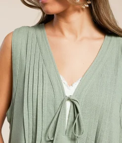 Willow & Root Pleated Front Tie Romper Seagrass Outlet