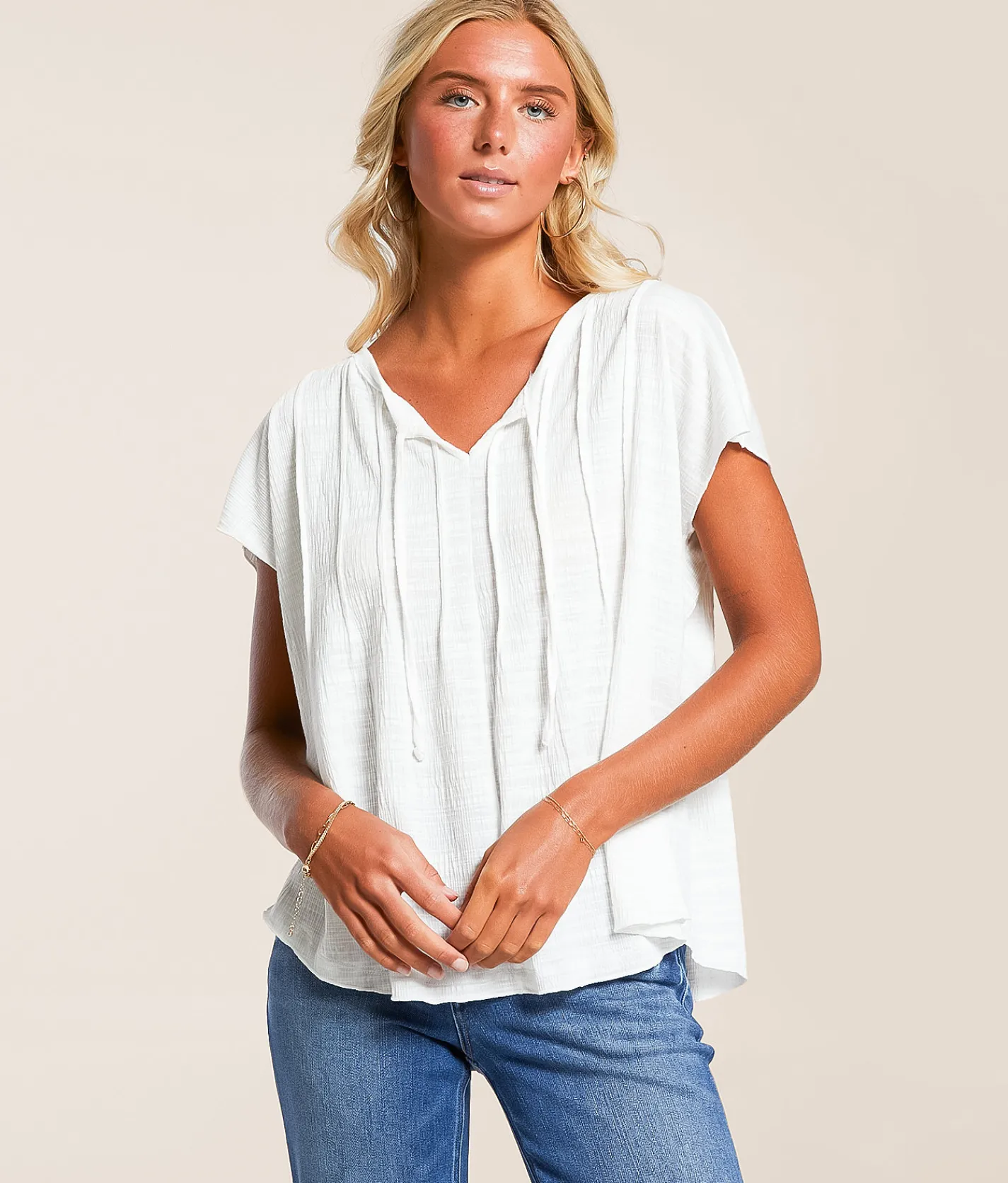 Daytrip Pleated Top White Best