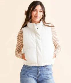 Open SZN Pleather Cropped Puffer Vest White Online