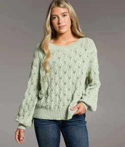 BKE Pointelle Boatneck Sweater Frosty Green Sale
