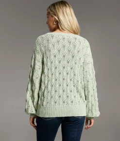 BKE Pointelle Boatneck Sweater Frosty Green Sale