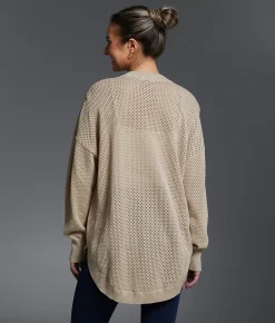 Buckle Black Pointelle Cardigan Sweater Camel New