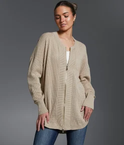 Buckle Black Pointelle Cardigan Sweater Camel New