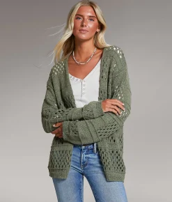 Tops | BKE Pointelle Cardigan Sweater Thyme