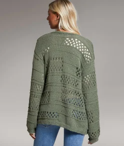 Tops | BKE Pointelle Cardigan Sweater Thyme