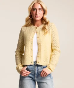 Tops | The Workshop Pointelle Cardigan Sweater Butter Yellow