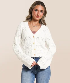 Willow & Root Pointelle Cropped Cardigan Sweater White Online