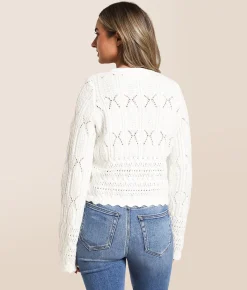 Willow & Root Pointelle Cropped Cardigan Sweater White Online