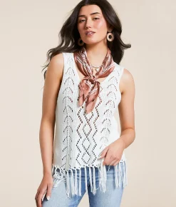 Daytrip Pointelle Fringe Sweater Tank Top Cream Discount