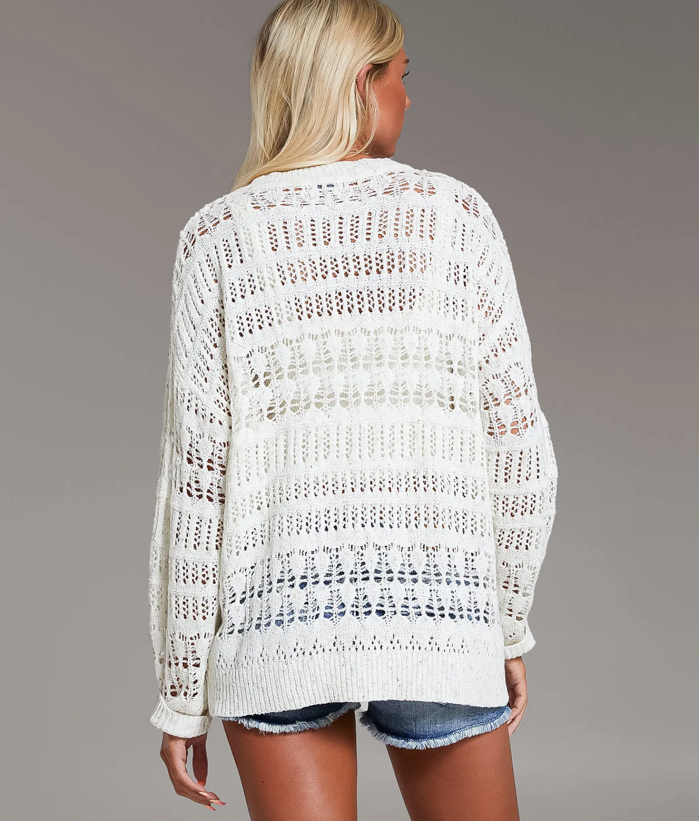 Tops | BKE Pointelle Henley Sweater Cream Marl