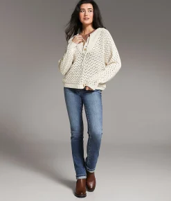 Tops | BKE Pointelle Henley Sweater Cream