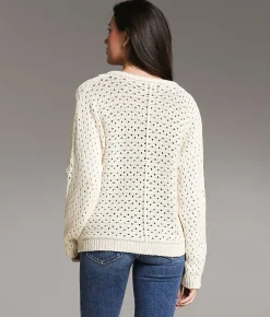 Tops | BKE Pointelle Henley Sweater Cream