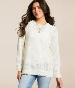 BKE Pointelle Oversized Sweater White Online