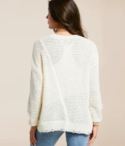 BKE Pointelle Oversized Sweater White Online