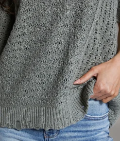 BKE Pointelle Oversized Sweater Vetiver Best