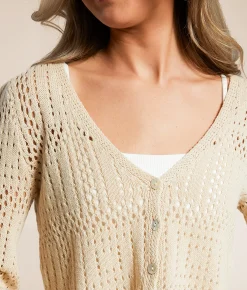 Lumiere Pointelle Peplum Cardigan Sweater Natural Discount