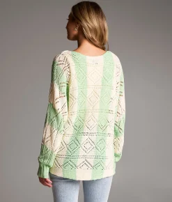 BKE Pointelle Striped Sweater Grn Cream Online
