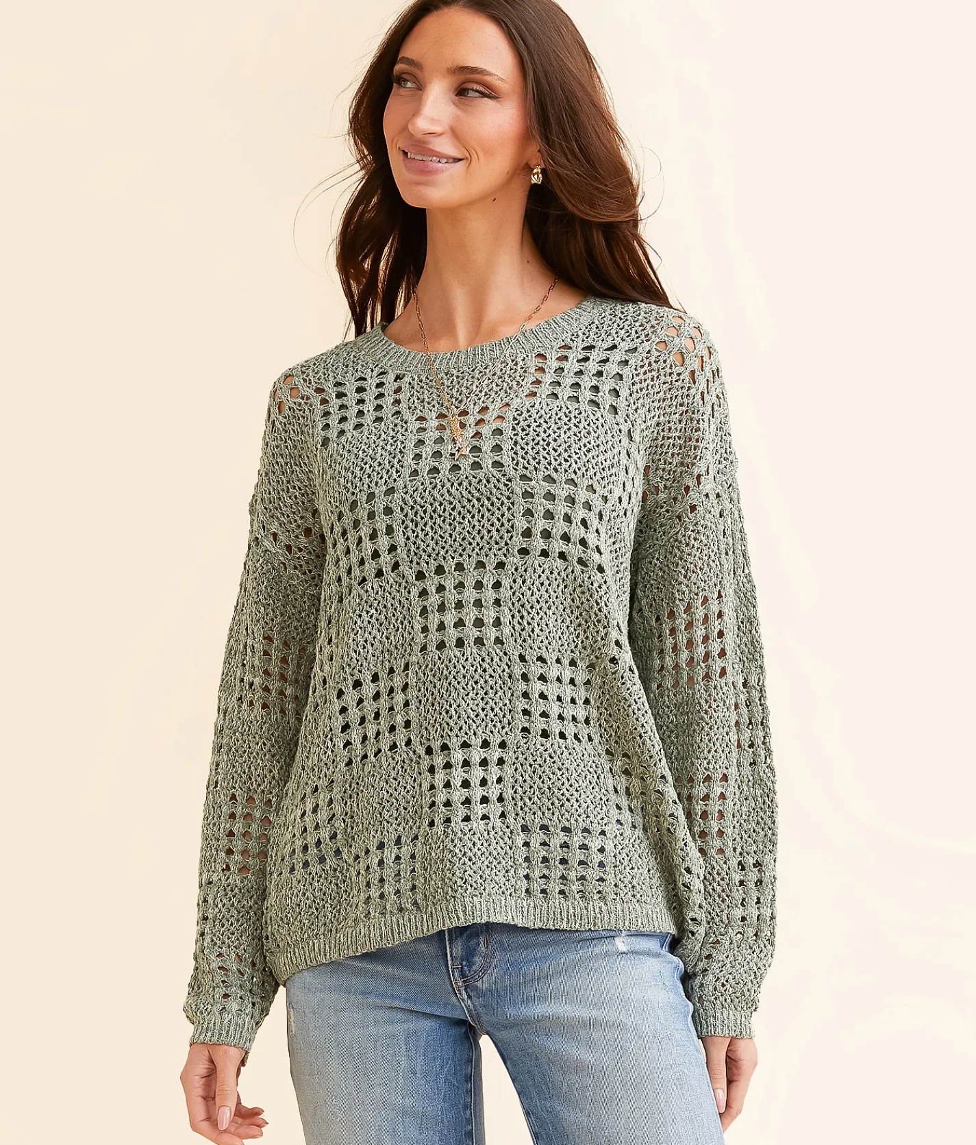 Tops | BKE Pointelle Sweater Green