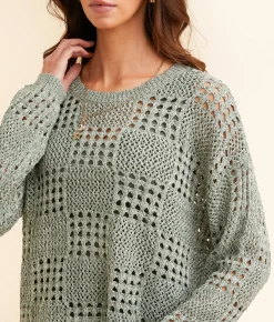 Tops | BKE Pointelle Sweater Green