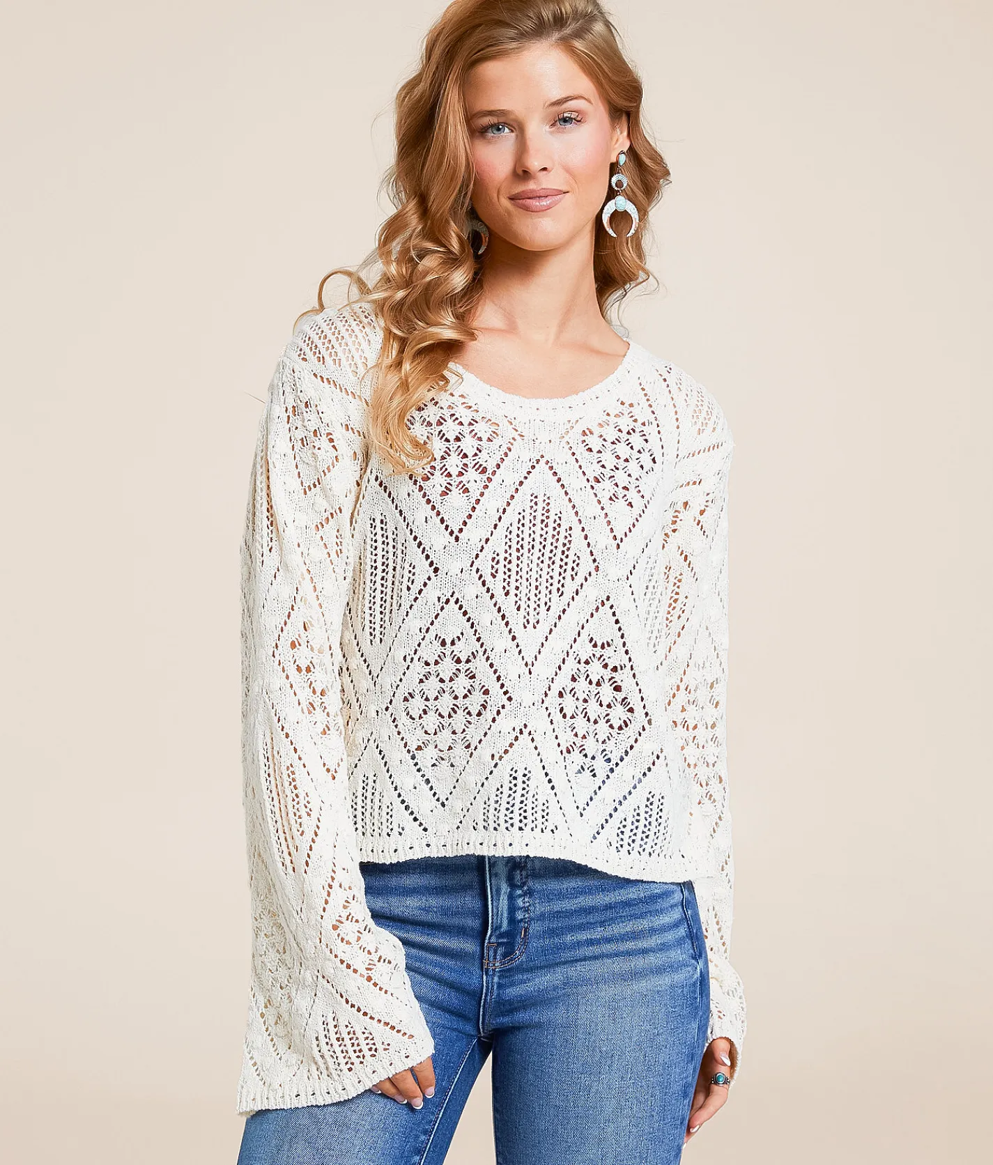 Tops | Willow & Root Pointelle Sweater Cream