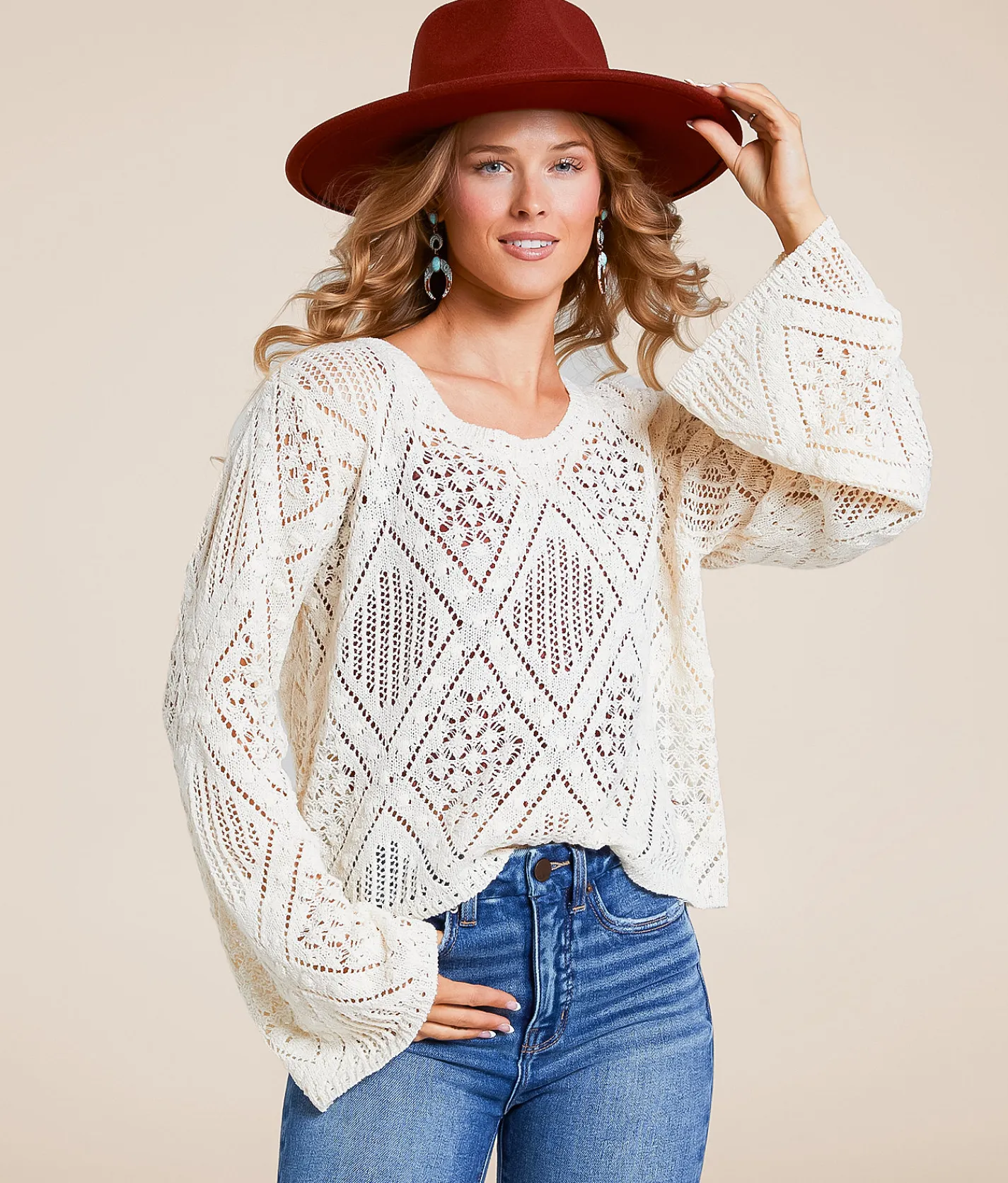 Tops | Willow & Root Pointelle Sweater Cream