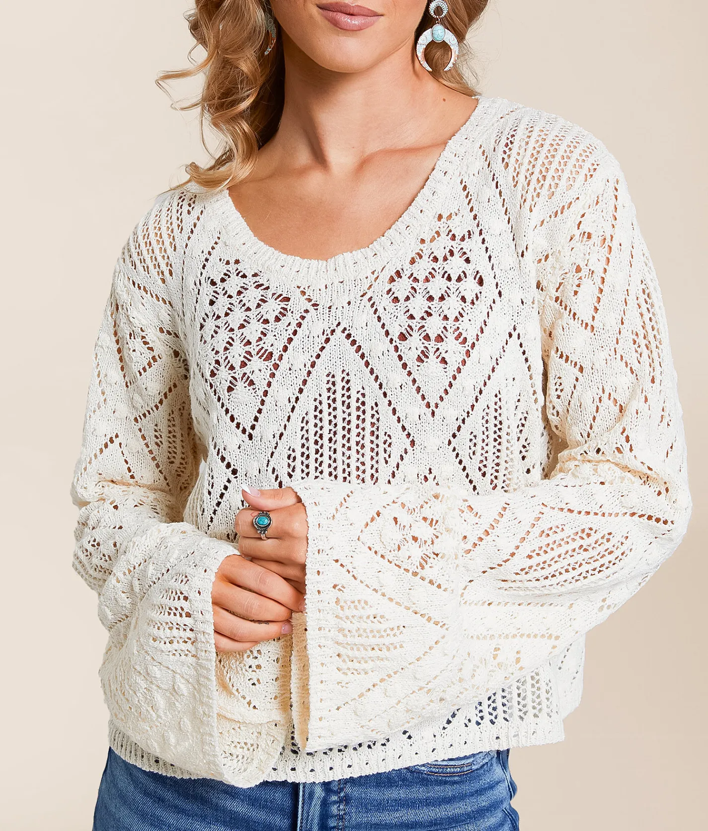 Tops | Willow & Root Pointelle Sweater Cream