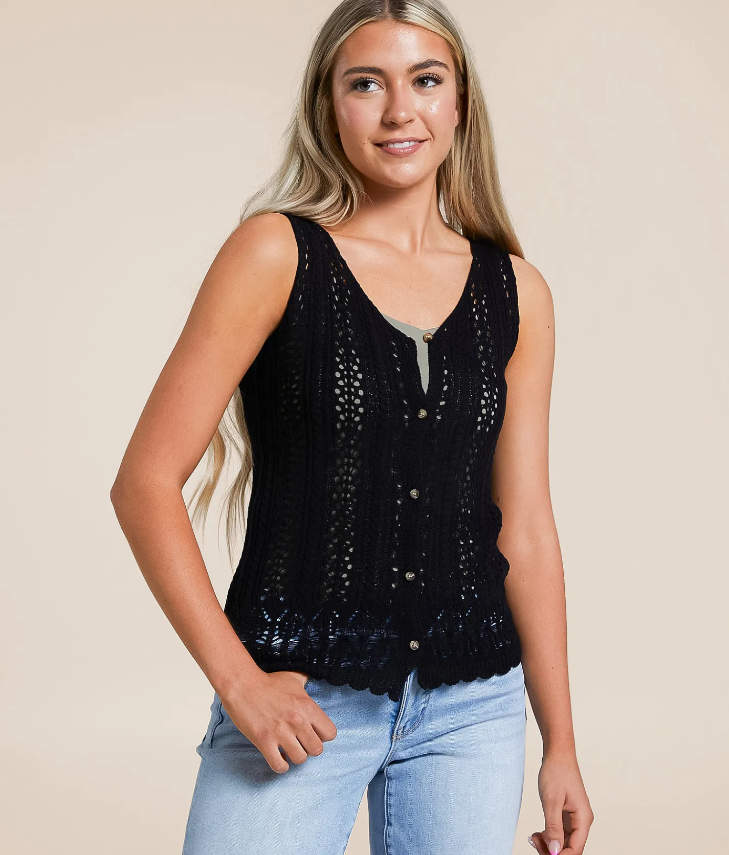Tops | Daytrip Pointelle Sweater Tank Top Black