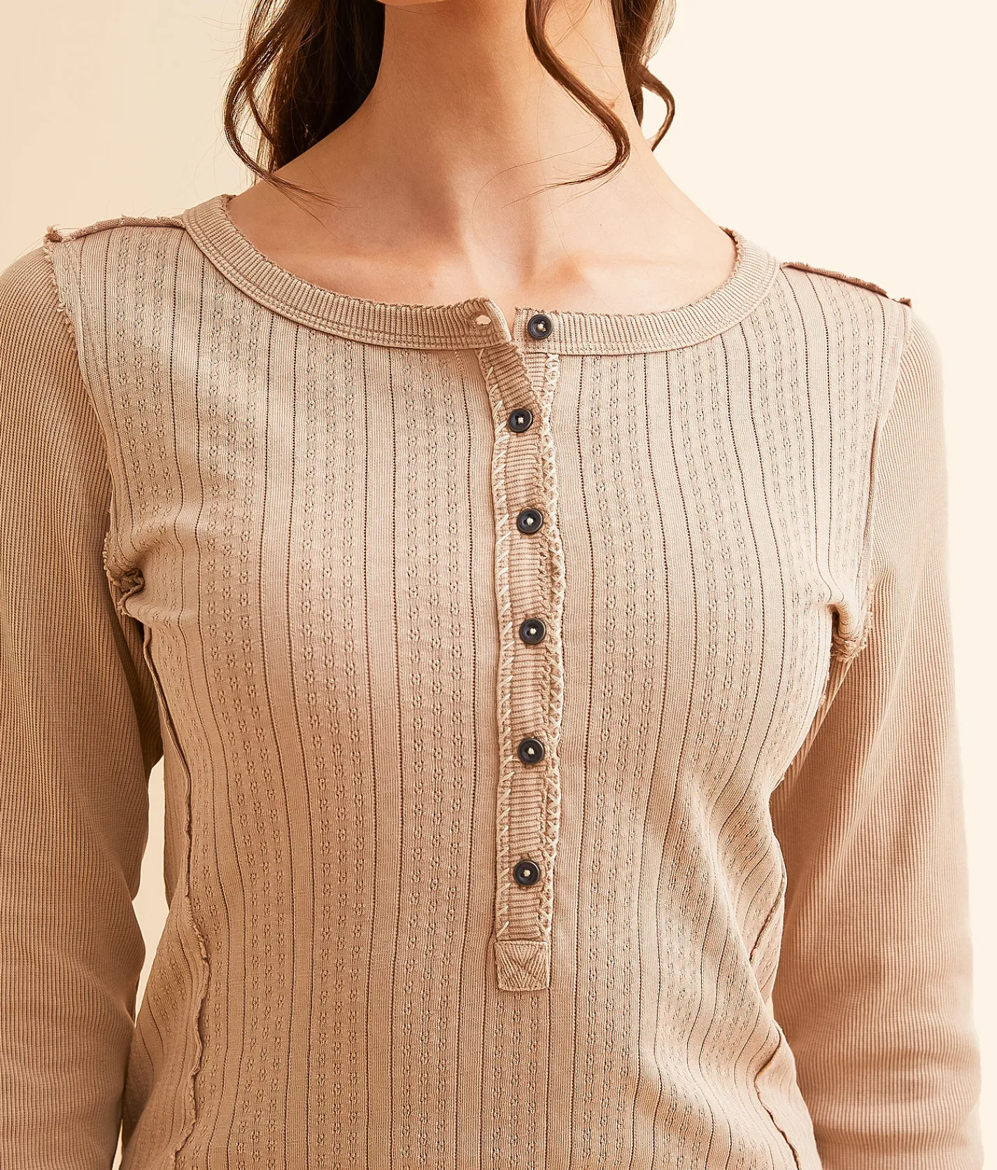 Tops | BKE Pointelle Washed Henley Natural