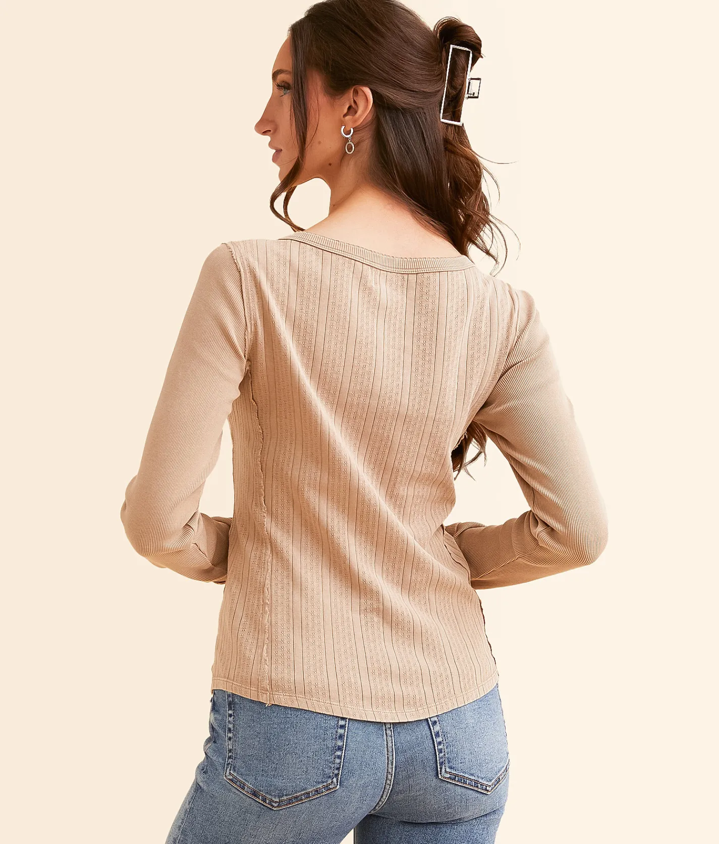 Tops | BKE Pointelle Washed Henley Natural