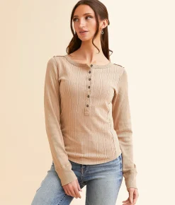 Tops | BKE Pointelle Washed Henley Natural