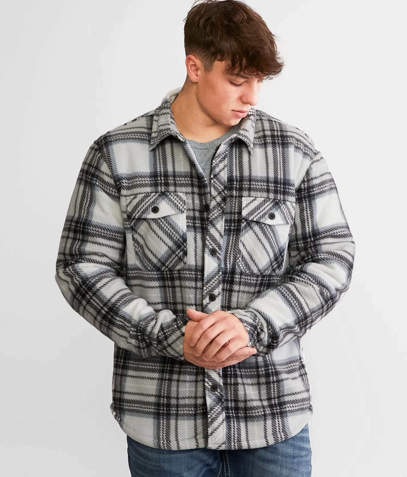 Departwest Polar Fleece Shacket White Grey Outlet