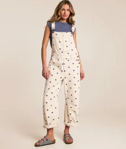 Rompers & Jumpsuits | Peach Love California Polka Dot Barrel Overalls Cream Navy