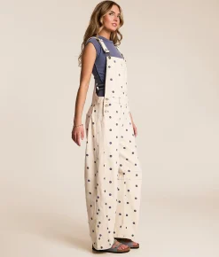 Rompers & Jumpsuits | Peach Love California Polka Dot Barrel Overalls Cream Navy