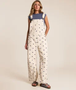 Rompers & Jumpsuits | Peach Love California Polka Dot Barrel Overalls Cream Navy