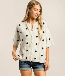 Tops | LE LIS Polka Dot Cardigan Sweater Brown White Dot