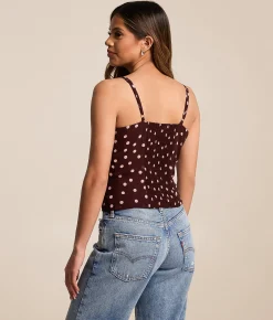 Willow & Root Polka Dot Chiffon Tank Top Brown Clearance