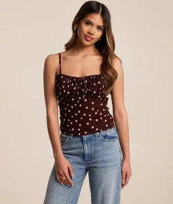 Willow & Root Polka Dot Chiffon Tank Top Brown Clearance