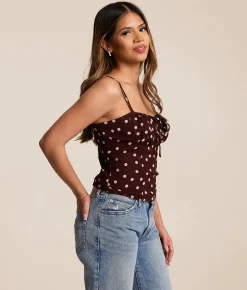 Willow & Root Polka Dot Chiffon Tank Top Brown Clearance