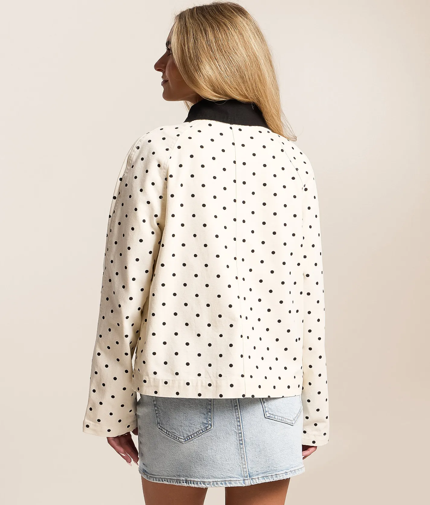 1 Sunset Lane Polka Dot Denim Jacket Cream Black Best