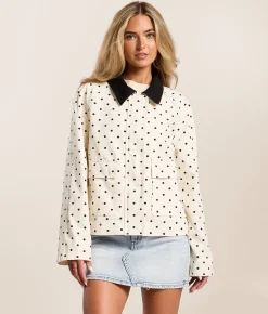 1 Sunset Lane Polka Dot Denim Jacket Cream Black Best