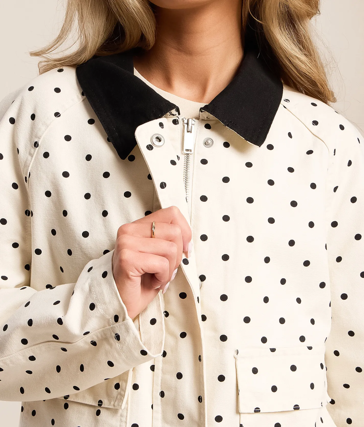 1 Sunset Lane Polka Dot Denim Jacket Cream Black Best